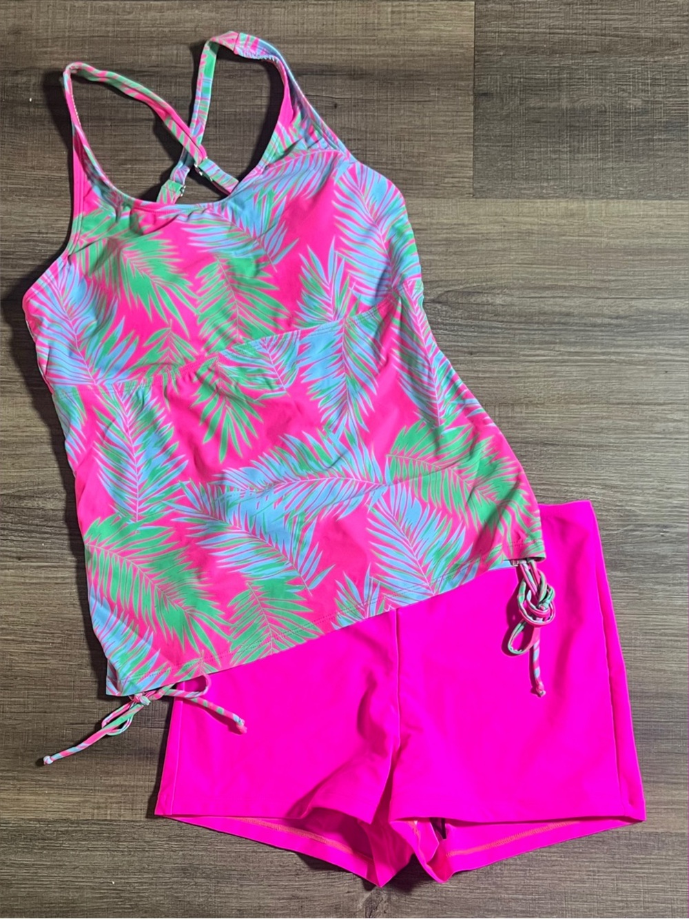 Criss Cross Back Tankini With Shorts Swim Set
